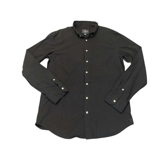 American Eagle Classic Fit Shirt Men’s Large TALL Black Button Up L/S Pocket - Picture 1 of 7